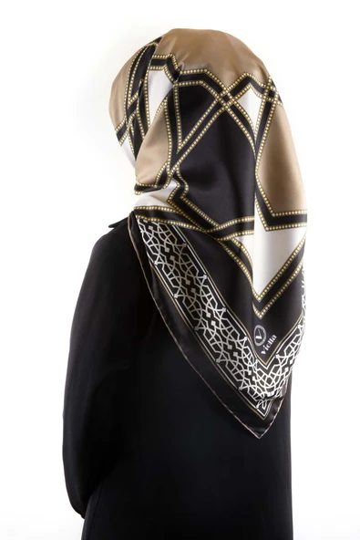 Twill Osmanlı Çini Desenli Bej Renkli 90x90 Eşarp (İpek İçermez)Kenar Dikiş Şekli El Dikişli ürün görseli 1