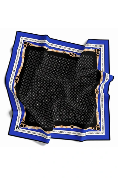 Twill Kemerli ve Çıtır Motifli Desenli Saks Renkli 90x90 Eşarp (İpek İçermez) Dikim Şekli : El Dikişi ürün görseli 1