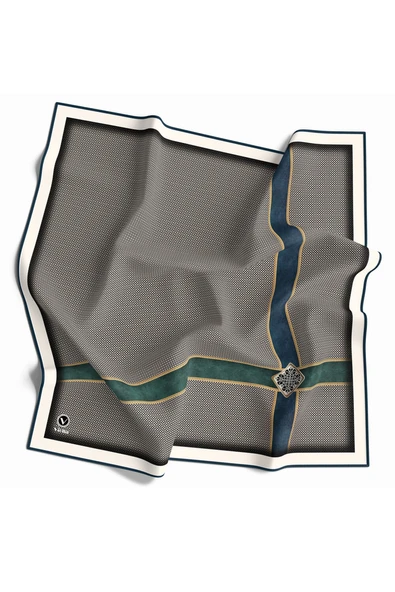 Twill Geometrik ve Kemer Desenli Petrol Mavisi Renkli 90x90 Eşarp (İpek İçermez) Dikim Şekli : El Dikişi ürün görseli 1