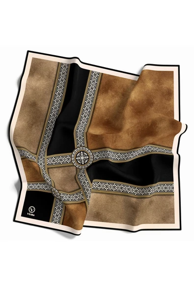 Twill Geometrik Desenli Hardal Renkli 90x90 Eşarp (İpek İçermez) Kenar Dikiş Şekli El Dikişli ürün görseli 1