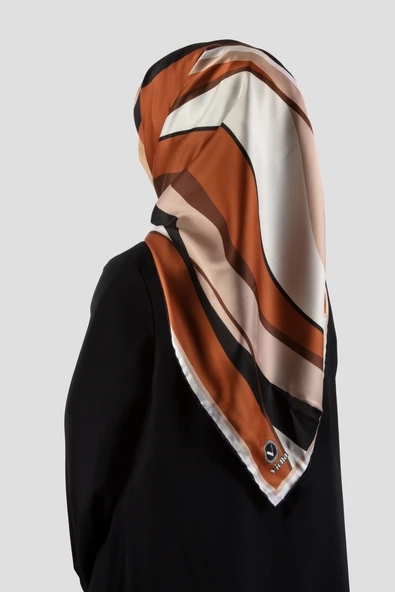 Rayon Modern Dalgalı Çizgi Desenli Taba Renkli 90x90 Dikim Şekli : El Dikişi Eşarp (İpek İçermez) ürün görseli 1