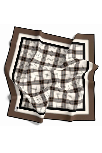 Twill Ekose Desenli Vizon Renkli 90x90 Eşarp (İpek İçermez) Kenar Dikiş Şekli El Dikişli ürün görseli 1