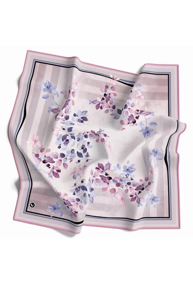 Twill Çiçek Desenli Pembe Renkli 90x90 Eşarp (İpek İçermez) Kenar Dikiş Şekli El Dikişli ürün görseli 1