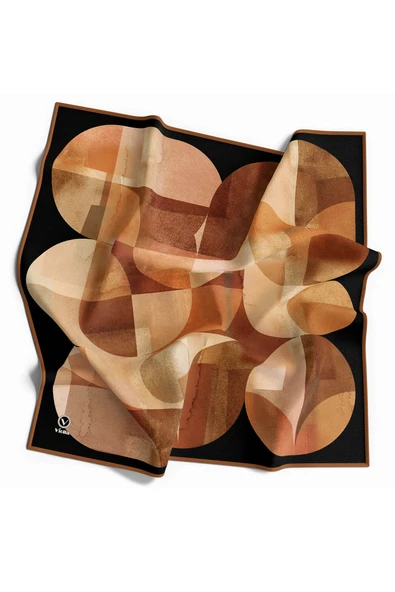 Twill Geometrik Desenli Taba Renkli 90x90 Eşarp (İpek İçermez)Kenar Dikiş Şekli El Dikişli ürün görseli 1