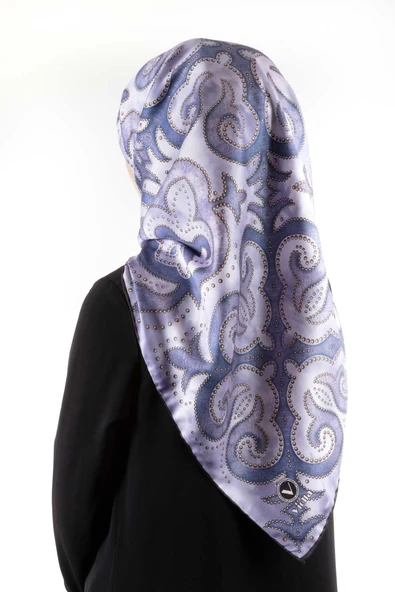 Twill Barok Desenli İndigo Renkli 90x90 Eşarp (İpek İçermez) Kenar Dikiş Şekli El Dikişli ürün görseli 1
