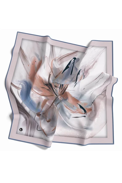 Twill Çiçek Tablo Desenli İndigo Renkli 90x90 Eşarp (İpek İçermez) Kenar Dikiş Şekli El Dikişli ürün görseli 1