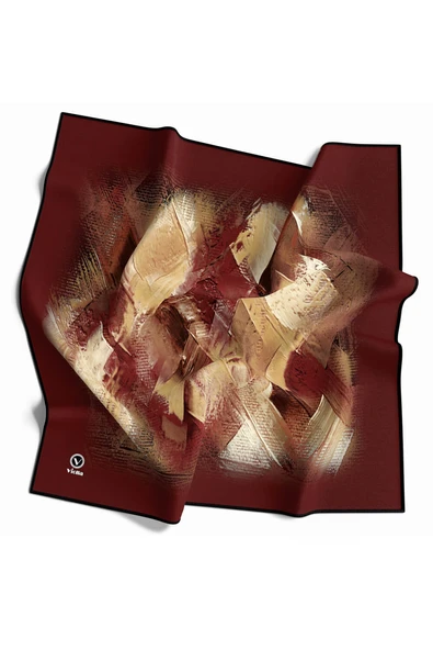 Twill Fırça Efektli Desenli Bordo Renkli 90x90 Eşarp (İpek İçermez) Kenar Dikiş Şekli El Dikişli ürün görseli 1