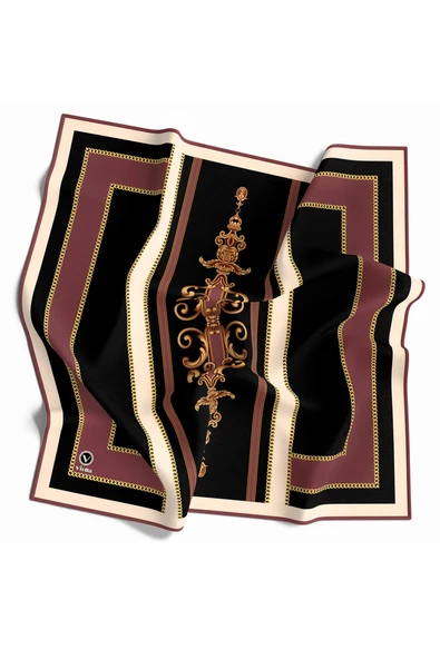 Twill Barok Desenli Pudra Renkli 90x90 Eşarp (İpek İçermez) Kenar Dikiş Şekli El Dikişli ürün görseli 1