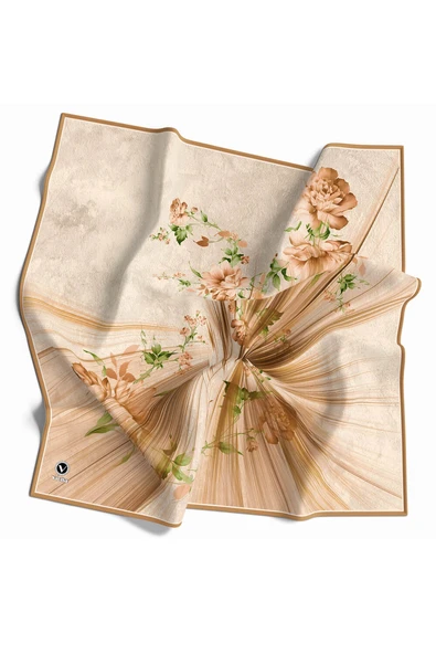 Twill Çiçekli Desenli Hardal Renkli 90x90 Eşarp (İpek İçermez) Kenar Dikiş Şekli El Dikişli ürün görseli 1