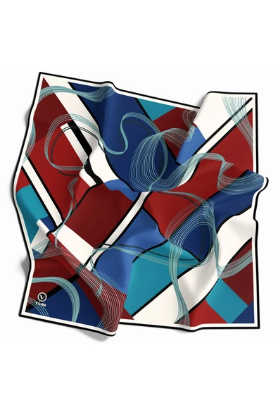 Twill Geometrik Desenli Bordo - Lacivert Renkli 90x90 Eşarp (İpek İçermez) Dikim Şekli : El Dikişi ürün görseli 1