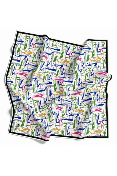 Twill Geometrik Desenli Zümrüt Yeşili - Pembe Renkli 90x90 Eşarp (İpek İçermez) Dikim Şekli : El Dikişi ürün görseli 1