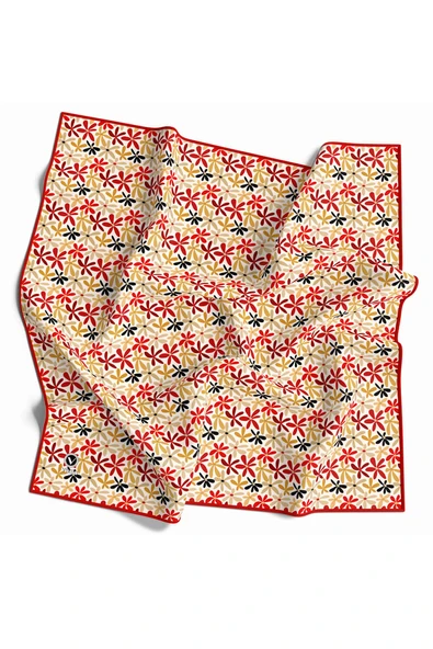 Twill Renkli Çiçek Desenli Bordo Renkli 90x90 Eşarp (İpek İçermez) Kenar Dikiş Şekli El Dikişli ürün görseli 1