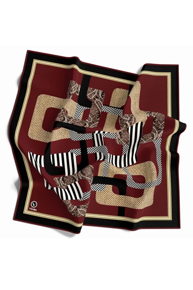 Twill Geometrik Desenli Bordo Renkli 90x90 Eşarp (İpek İçermez) Kenar Dikiş Şekli El Dikişli ürün görseli 1