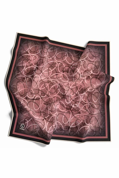 Kristal Geometrik Desenli Pudra Renkli 90x90 Eşarp (İpek İçermez) Kenar Dikiş Şekli El Dikişli ürün görseli 1