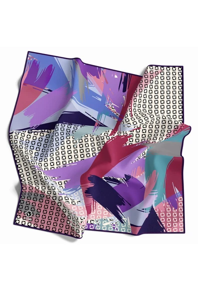 Rayon Geometrik Fırça Desenli Mor Renkli 90x90 Dikim Şekli : El Dikişi Eşarp (İpek İçermez) Kenar Dikiş Şekli El Dikişli ürün görseli 1