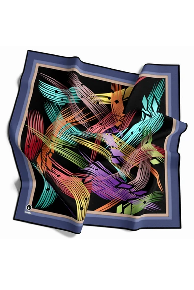 Twill Geometrik Desenli İndigo Renkli 90x90 Eşarp (İpek İçermez) Kenar Dikiş Şekli El Dikişli ürün görseli 1