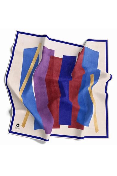 Twill Geometrik Desenli Lacivert Renkli 90x90 Eşarp (İpek İçermez) Kenar Dikiş Şekli El Dikişli ürün görseli 1