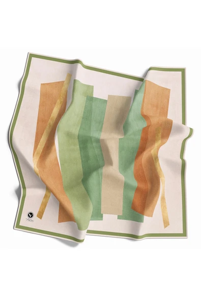 Twill Geometrik Desenli Haki Renkli 90x90 Eşarp (İpek İçermez) Kenar Dikiş Şekli El Dikişli ürün görseli 1