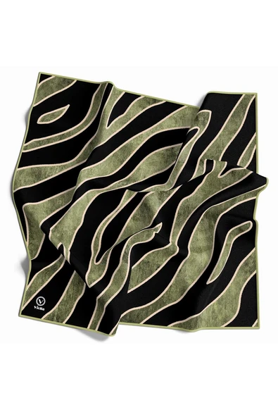 Kristal Zebra Çiçek Desenli Haki Renkli 90x90 Eşarp (İpek İçermez) Kenar Dikiş Şekli El Dikişli ürün görseli 1