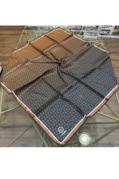 Kristal Minik Motifli Ve Degrade Desenli Taba Renkli 90x90 Eşarp (İpek İçermez) Kenar Dikiş Şekli El Dikişli ürün görseli 1