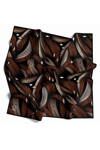 Rayon Geometrik Çizgili Desenli Taba Renkli 90x90 Eşarp (İpek İçermez) Kenar Dikiş Şekli El Dikişli ürün görseli 1