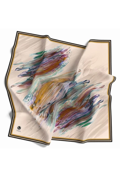 Twill Fırça Darbesi Desenli Hardal Renkli 90x90 Eşarp (İpek İçermez) Dikim Şekli : El Dikişi ürün görseli 1