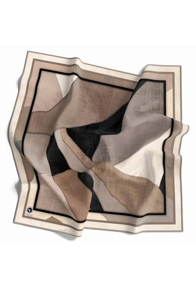 Twill Geometrik Desenli Taş Renkli 90x90 Eşarp (İpek İçermez) Kenar Dikiş Şekli El Dikişli ürün görseli 1