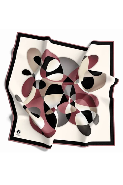 Twill Geometrik Desenli Pudra Renkli 90x90 Eşarp (İpek İçermez) Kenar Dikiş Şekli El Dikişli ürün görseli 1