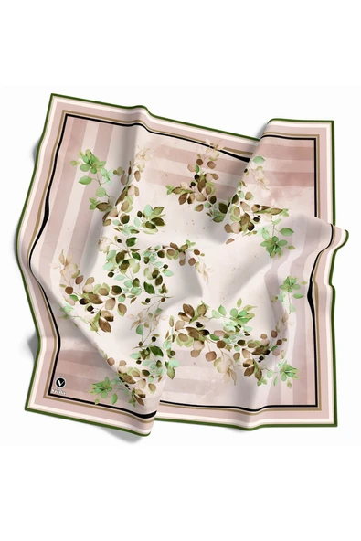 Twill Çiçek Desenli Zümrüt Yeşili Renkli 90x90 Eşarp (İpek İçermez) Kenar Dikiş Şekli El Dikişli ürün görseli 1