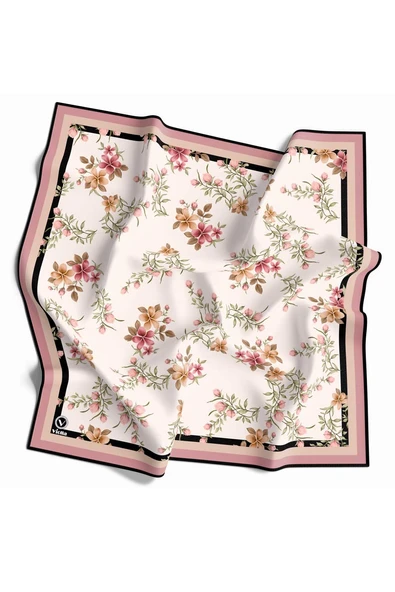 Rayon Çiçek Desenli Pudra Renkli 90x90 Eşarp (İpek İçermez) Dikim Şekli : El Dikişi ürün görseli 1