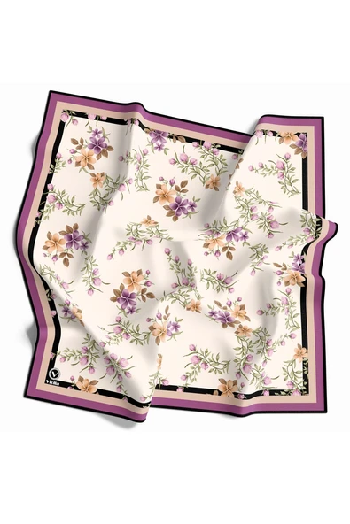 Rayon Çiçek Desenli Lila Renkli 90x90 Eşarp (İpek İçermez) Dikim Şekli : El Dikişi ürün görseli 1