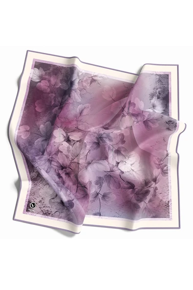 Kristal Batik Çiçek Desenli Lila Renkli 90x90 Eşarp (İpek İçermez) Kenar Dikiş Şekli El Dikişli ürün görseli 1