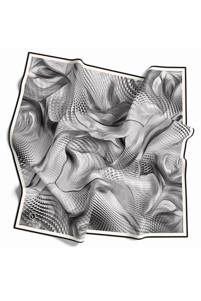 Twill Geometrik Ve Dalga Desenli Gri Renkli 90x90 Eşarp (İpek İçermez) Dikim Şekli : El Dikişi ürün görseli 1