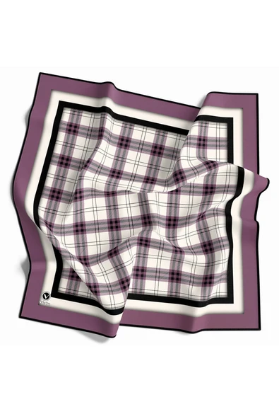 Twill Ekose Desenli Lila Renkli 90x90 Eşarp (İpek İçermez) Kenar Dikiş Şekli El Dikişli ürün görseli 1