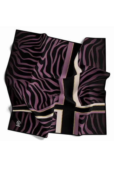 Twill Zebra Desenli Siyah - Lila Renkli 90x90 Eşarp (İpek İçermez) Dikim Şekli : El Dikişi ürün görseli 1