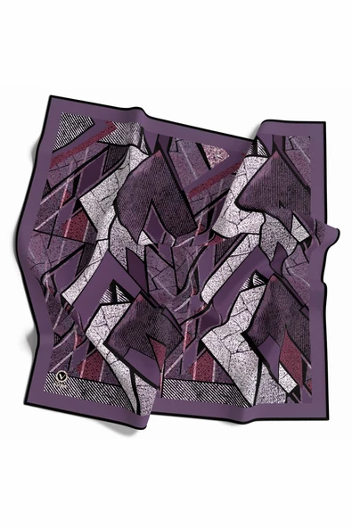 Kristal Geometrik Desenli Lila Renkli 90x90 Eşarp (İpek İçermez) Kenar Dikiş Şekli El Dikişli ürün görseli 1