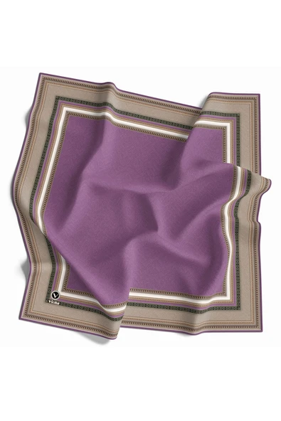 Twill Bordür Desenli Lila Renkli 90x90 Eşarp (İpek İçermez) Kenar Dikiş Şekli El Dikişli ürün görseli 1