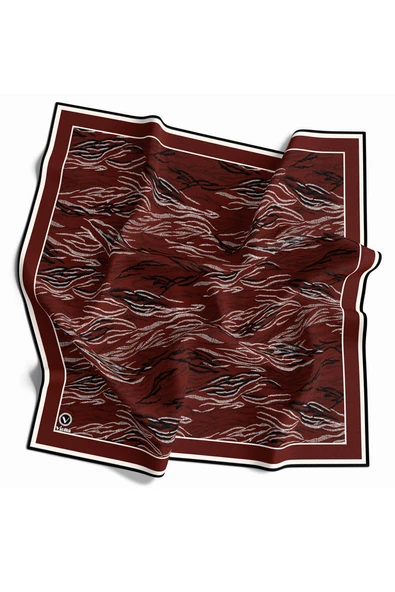 Twill Soyut Çizgi Desenli Bordo Renkli 90x90 Eşarp (İpek İçermez) Kenar Dikiş Şekli El Dikişli ürün görseli 1