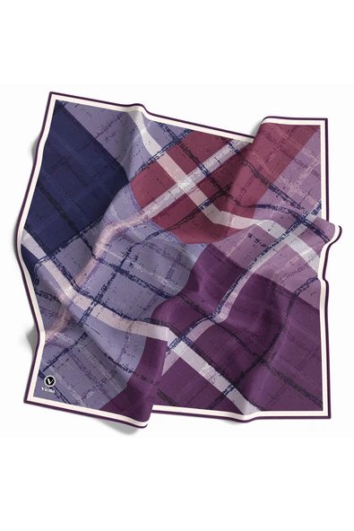 Twill Eskitme Desenli Mor Renkli 90x90 Eşarp (İpek İçermez) Kenar Dikiş Şekli El Dikişli ürün görseli 1