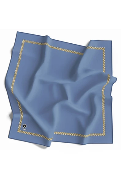 Twill Kenar Motifi Zincir Desenli Düz Bebe Mavisi Renkli 90x90 Dikim Şekli : El Dikişi Eşarp (İpek İçermez) ürün görseli 1