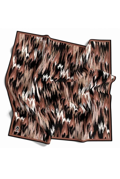 Twill Fırça Desenli Bakır Renkli 90x90 Eşarp (İpek İçermez) Kenar Dikiş Şekli El Dikişli ürün görseli 1