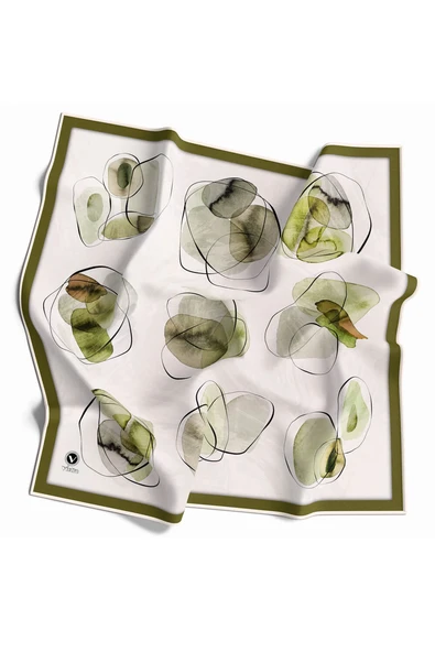 Twill Sulu Boya Geometrik Desenli Haki Renkli 90x90 Eşarp (İpek İçermez) Kenar Dikiş Şekli El Dikişli ürün görseli 1