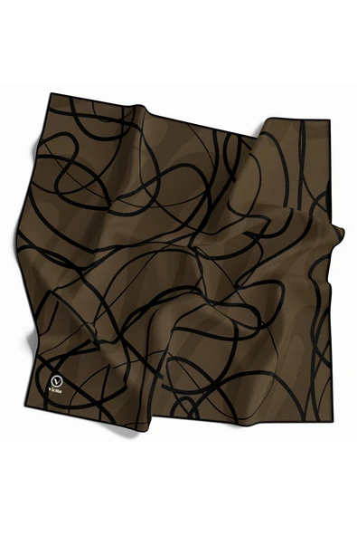 Twill Karışık Çizgi Desenli Sütlü Kahve Renkli 90x90 Eşarp (İpek İçermez) Kenar Dikiş Şekli El Dikişli ürün görseli 1