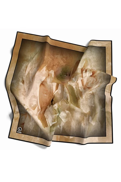 Twill Sulu Boyalı Çiçek Desenli Hardal Renkli 90x90 Eşarp (İpek İçermez) Kenar Dikiş Şekli El Dikişli ürün görseli 1