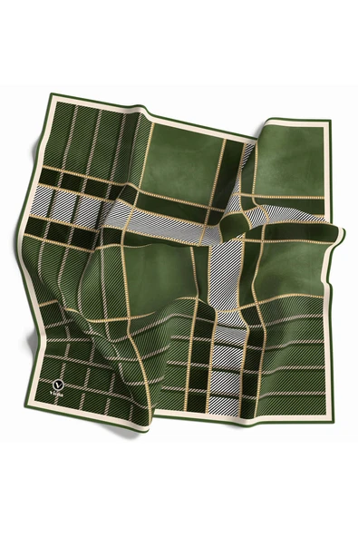 Twill Geometrik Desenli Mint Yeşili Renkli 90x90 Eşarp (İpek İçermez) Kenar Dikiş Şekli El Dikişli ürün görseli 1