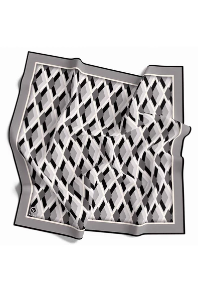 Kristal Geometrik Desenli Gri Renkli 90x90 Eşarp (İpek İçermez) Dikim Şekli : El Dikişi ürün görseli 1