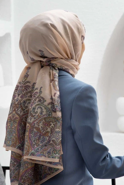 %100 İpek Etnik Desenli Somon Renkli 92x210 Şal ürün görseli 1