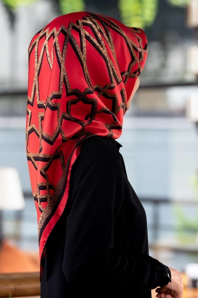 %100 Twill Türk Motifi  Desenli Nar Çiçeği Renkli 90x90 Eşarp Dikim Şekli: El Dikişi ürün görseli 1