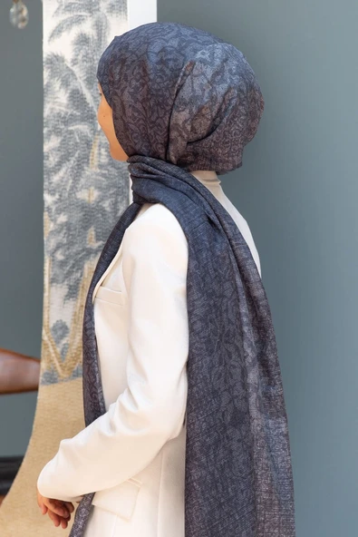% 100 İpek Damask Desenli Pudra Renkli 90x210 Şal ürün görseli 1