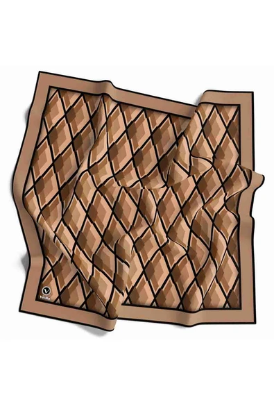 Kristal Geometrik Desenli Bej Renkli 90x90 Eşarp (İpek İçermez) Dikim Şekli : El Dikişi ürün görseli 1